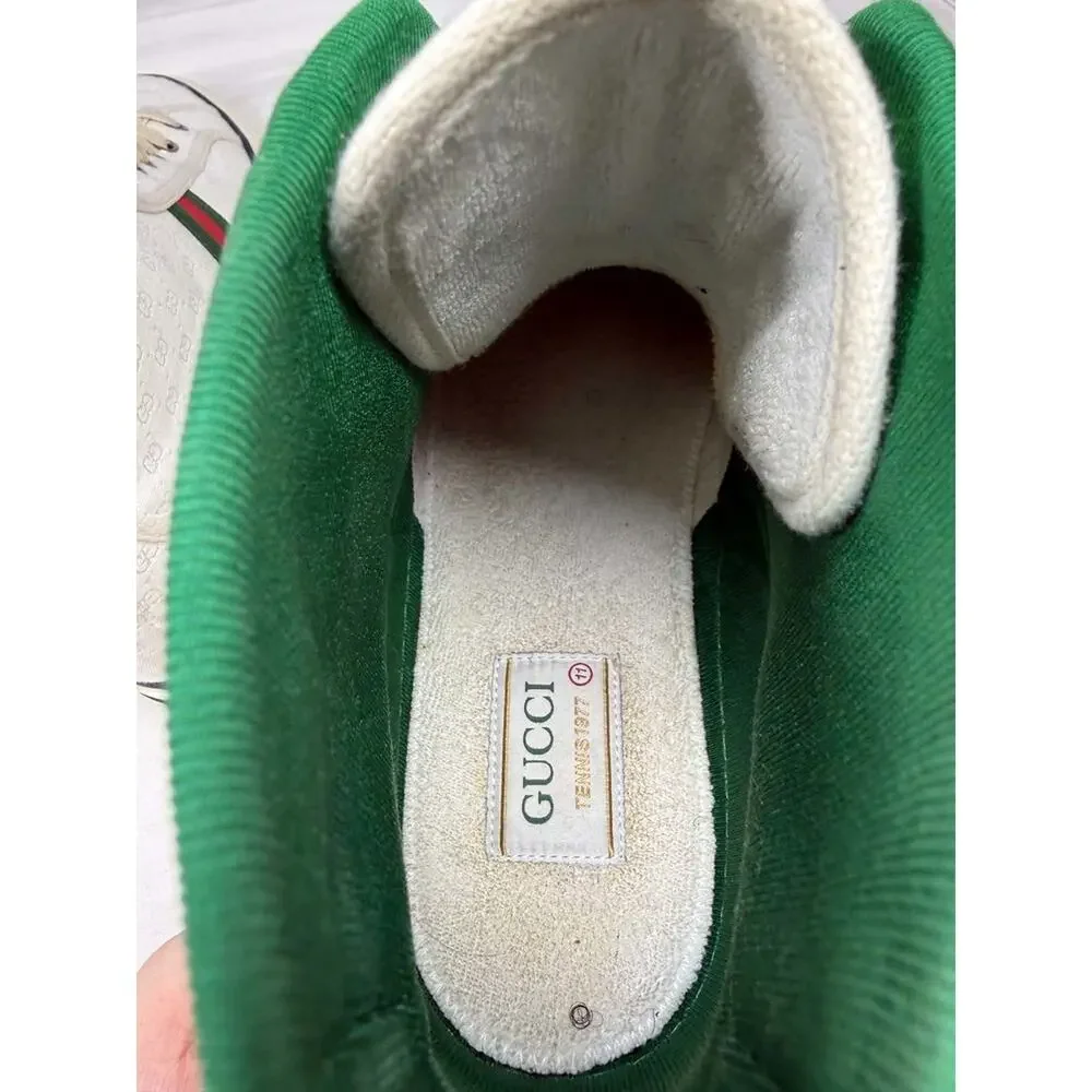 Men's Size 11.5 Gucci Tennis 1977 White GG Canvas Web Hight Top SPB-JB 366629
